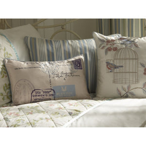 Shabby Chic Postcard Embroidered Cushion Eau De Nil by iLiv