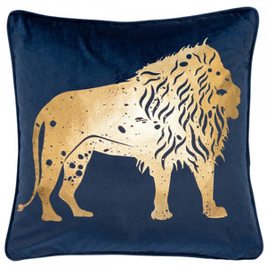 Aslan Lion Navy Velvet 45cm Square Cushion from Malini