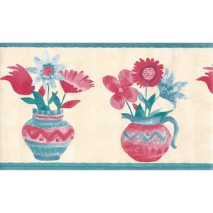 Flowers in Vase Teal / Pink / Cream Border by Crown 55498