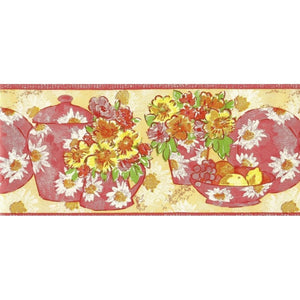 Pots and Flowers Red / Yellow 10 Metre Border by Primrose 483