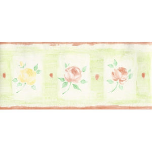 Roses Green / Peach Cushioned Vinyl Border by Fine Decor B2726