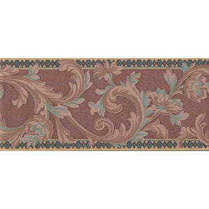 Sheena Scroll Deep Coral / Green 5 Metre Vinyl Border by John Wilman 161080