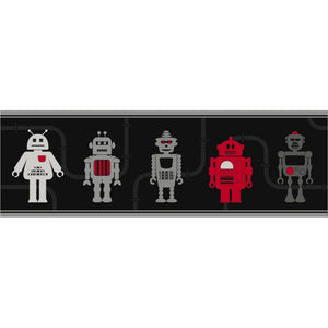 Robots Wallpaper Border Black / Red by Decorline DLB07533