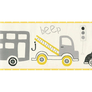 Beep Beep Car Yellow / Grey Border by Galerie G90072