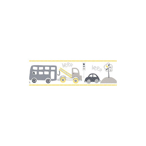 Beep Beep Car Yellow / Grey Border by Galerie G90072