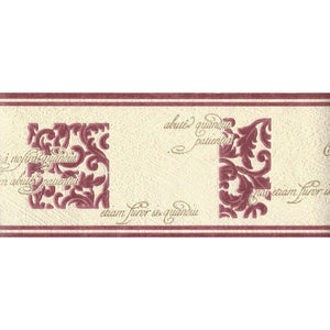 Wordsworth Latin Scroll Burgundy / Cream Border By Graham & Brown 93317