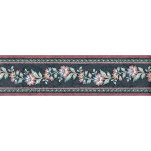 Provencale Floral Navy / Red Narrow Border by Coloroll 256984