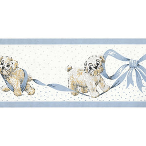 Cute Puppy Blue / White Border By Euro 0041