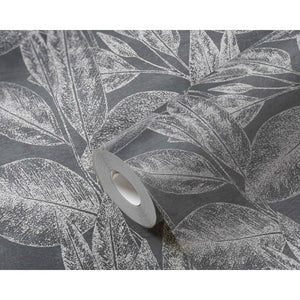 Attractive Leaves Black Metallic Wallpaper by Innova AS Creation 37836-4