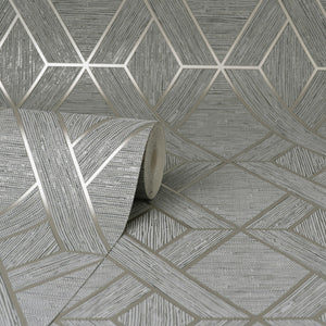 Miya-Geo-Panel-Textured-Wallpaper-Grey-by-Fine-Decor-FD43152