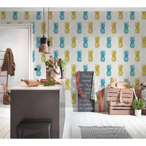 Club-Tropicana-Pineapple-Teal-Gold-Wallpaper-by-AS-Creation-35997-2