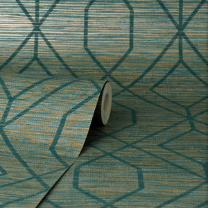 Fusion-Grasscloth-Trellis-Wallpaper-Teal-by-Crown-M1773