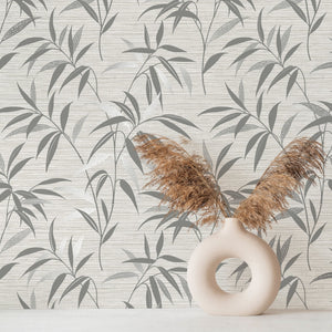 Fusion-Grasscloth-Leaf-Trail-Wallpaper-Soft-Grey-by-Crown-M1771