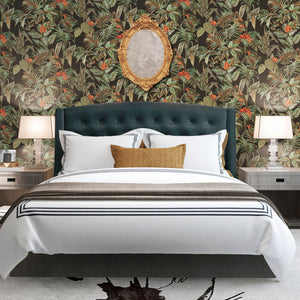Embellish-Wallstitch-Birds-of-Paradise-Black-Green-Orange-Wallpaper-by-design-id-DE120015