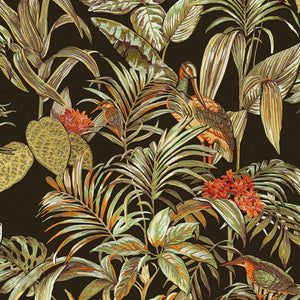 Embellish-Wallstitch-Birds-of-Paradise-Black-Green-Orange-Wallpaper-by-design-id-DE120015