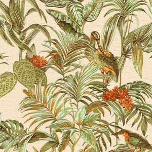 Embellish-Wallstitch-Birds-of-Paradise-Green-Orange-Gold-Wallpaper-by-design-id-DE120013