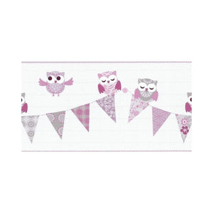Happy Kids Little Owl & Bunting Pink Wide Border by PS International 05586-10
