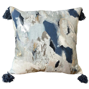 Vision Abstract Blue 43cm Square Tasselled Cushion from Malini