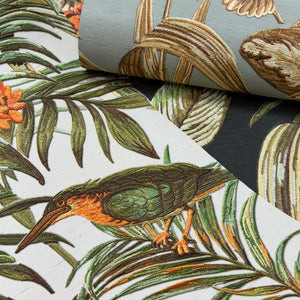 Embellish-Wallstitch-Birds-of-Paradise-Black-Green-Orange-Wallpaper-by-design-id-DE120015