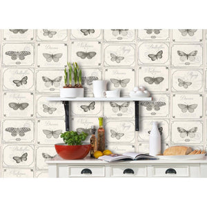 Tiles-More-XIV-Butterflies-Grey-Cream-Wallpaper-by-Rasch-306514