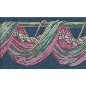 Swags Navy Vinyl Border by Crown 80074
