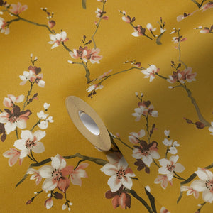 Desert-Lodge-Watercolour-Blossom-Rich-Mustard-Wallpaper-by-AS-Creation-37993-1