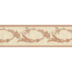 Eleganza III Embroidered Trellis Scroll Border Ivory / Terracotta by Belgravia 87163