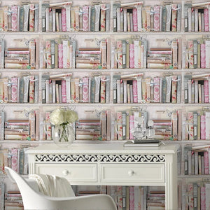 Collage-Bookcase-Pink-Wallpaper-by-Graham-and-Brown-Fresco-51-111