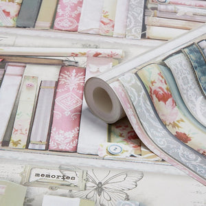 Collage-Bookcase-Pink-Wallpaper-by-Graham-and-Brown-Fresco-51-111