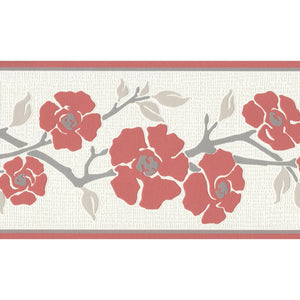 Only Borders Floral Branch Red / Grey Self Adhesive Border by AS Creation 3843-24