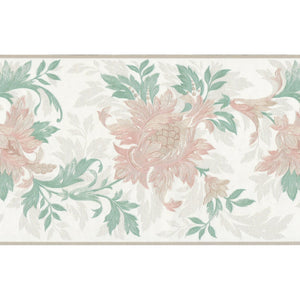 Floral Peach/Green Vinyl Border by Crown 51594