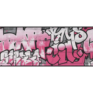 Kids Club Neon Pink Graffiti Wallpaper Border by Rasch 237917