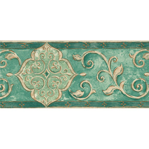 Palazzo Arabesque Scrolls Green / Cream Border by Coloroll 355786
