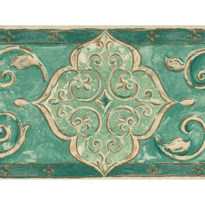 Palazzo Arabesque Scrolls Green / Cream Border by Coloroll 355786