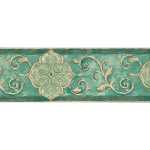 Palazzo Arabesque Scrolls Green / Cream Border by Coloroll 355786