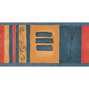 Max Retro Scroll Blue / Yellow / Red Border by Coloroll 375876