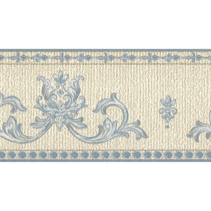 Davina Acanthus Motif Blue / Cream Blown Vinyl Border by Rasch 529111