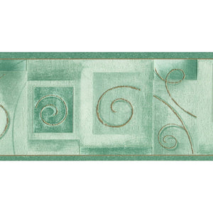 Scrolls Square Motifs Green / Gold Textured Border by Ideco P993-04