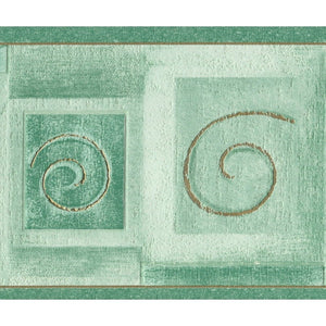 Scrolls Square Motifs Green / Gold Textured Border by Ideco P993-04