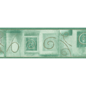 Scrolls Square Motifs Green / Gold Textured Border by Ideco P993-04