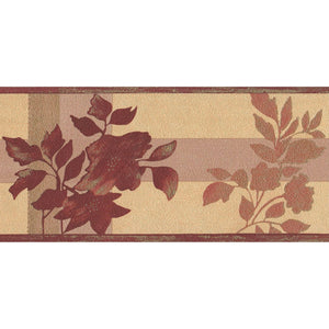 Salinas Hellebores Tan / Burgundy Vinyl Border by Ideco SA-29102-B