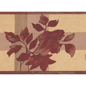 Salinas Hellebores Tan / Burgundy Vinyl Border by Ideco SA-29102-B