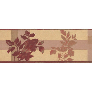 Salinas Hellebores Tan / Burgundy Vinyl Border by Ideco SA-29102-B