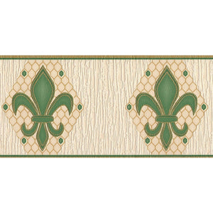 Montreal Fleur De Lys Green / Cream Textured Border by Grandeco V377-15B