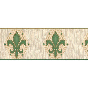Montreal Fleur De Lys Green / Cream Textured Border by Grandeco V377-15B
