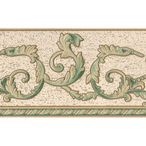 Acanthus Scroll & Motif Green / Cream Blown Vinyl Border by UGEPA F19004