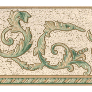 Acanthus Scroll & Motif Green / Cream Blown Vinyl Border by UGEPA F19004