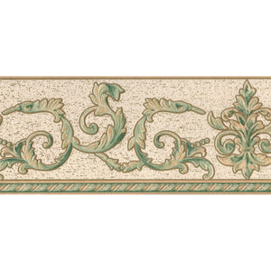 Acanthus Scroll & Motif Green / Cream Blown Vinyl Border by UGEPA F19004