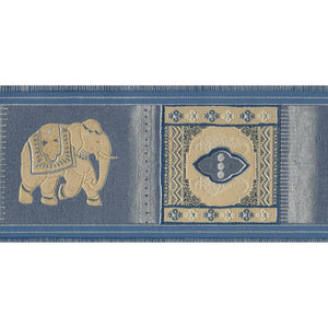 Thai Kalaga Elephants Blue / Gold Textured Border E04201