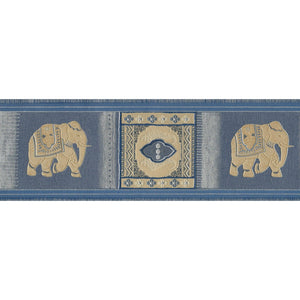 Thai Kalaga Elephants Blue / Gold Textured Border E04201